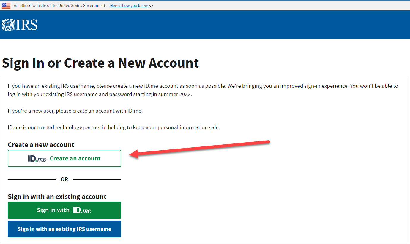 Create IRS Account with ID.Me