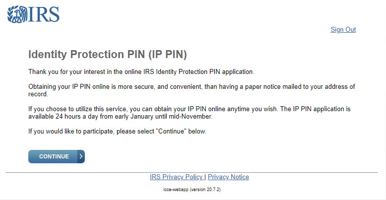 IP PIN First Screen