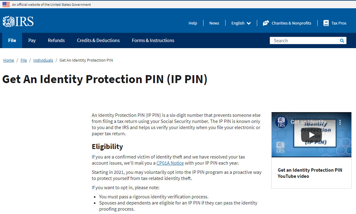 IRS IP PIN Home Page